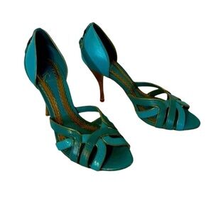 Gorgeous Teal Leather J Vincent Peep Toe Pumps